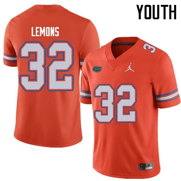 NCAA Florida Gators Adarius Lemons Youth #32 Jordan Brand Orange Stitched Authentic College Football Jersey IPM4464UL